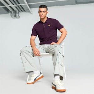 Men's Jacquard Collar Slim Fit Polo, Midnight Plum, extralarge-IND