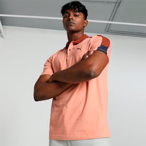 Men's Shoulder Colorblock Polo, Deeva Peach, extralarge-IND