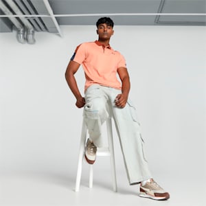 Men's Shoulder Colorblock Polo, Deeva Peach, extralarge-IND