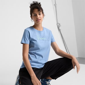 Camiseta PUMA Script Logo para mujer, Zen Blue, extralarge