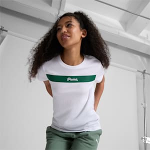 Camiseta PUMA Upfront Line Logo para mujer, PUMA White, extralarge