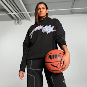 Cherry on Top Graphic Women's Oversized Basketball Hoodie, PUMA Black, extralarge-IND