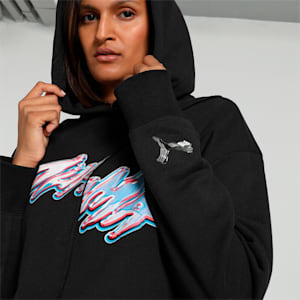 Cherry on Top Graphic Women's Oversized Basketball Hoodie, PUMA Black, extralarge-IND