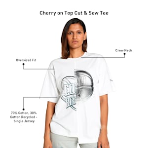 Cherry on Top Cut and Sew Women's Oversized Fit Basketball Tee, PUMA White, extralarge-IND