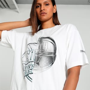 Cherry on Top Cut and Sew Women's Oversized Fit Basketball Tee, PUMA White, extralarge-IND