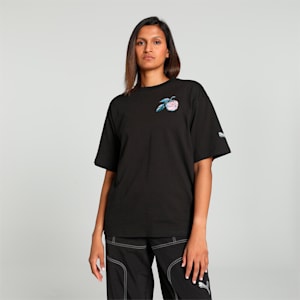 Cherry on Top Graphic Women's Oversized Fit Basketball Tee, PUMA Black, extralarge-IND