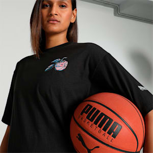 Cherry on Top Graphic Women's Oversized Fit Basketball Tee, PUMA Black, extralarge-IND