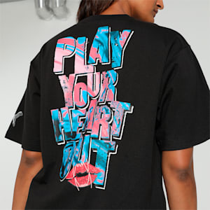 Cherry on Top Graphic Women's Oversized Fit Basketball Tee, PUMA Black, extralarge-IND