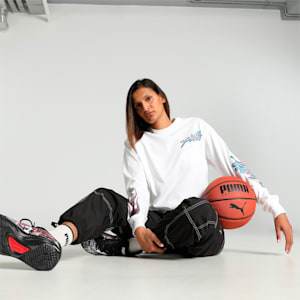 Cherry on Top Long Sleeve Women's Oversized Fit Basketball Tee, PUMA White, extralarge-IND