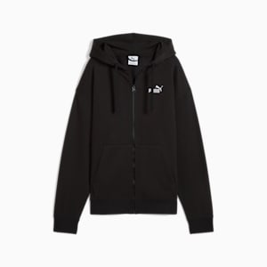 Sudadera con capucha de vellón con cierre completo para mujer logotipo pequeño Essentials No. 1, PUMA Black, extralarge
