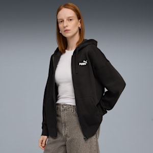 Chandail à capuchon en molleton confortable à fermeture éclair entière Essentials Femme, PUMA Black, extralarge