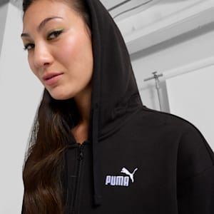 Sudadera con capucha de vellón con cierre completo para mujer logotipo pequeño Essentials No. 1, PUMA Black, extralarge