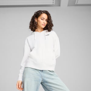 Sudadera con capucha de vellón con cierre completo para mujer logotipo pequeño Essentials No. 1, PUMA White, extralarge