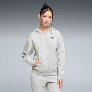 Chandail à capuchon en molleton confortable à fermeture éclair entière Essentials Femme, Light Gray Heather, extralarge