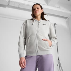 Sudadera con capucha de vellón con cierre completo para mujer logotipo pequeño Essentials No. 1, Light Gray Heather, extralarge