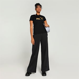 Metallic Logo Women's T-shirt, Puma Black-Gold foil, extralarge-IND