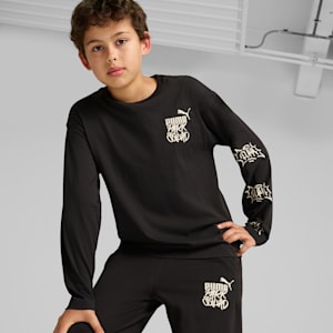 キッズ ボーイズ ESS+ ミッド 90S 長袖 Tシャツ B 110-160cm, PUMA Black, extralarge-JPN