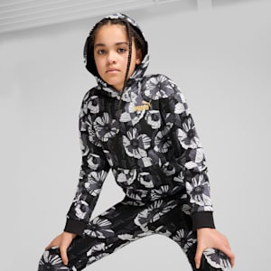 キッズ ガールズ ESS+ クラス アクト AOP 裏起毛 G フーディー 110-160cm, PUMA Black, extralarge-JPN