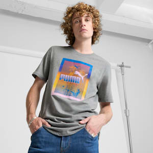 Camiseta PUMA Palms para hombre, Medium Gray Heather, extralarge