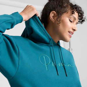 PUMA Script Logo Women's Hoodie, Cold Green, extralarge