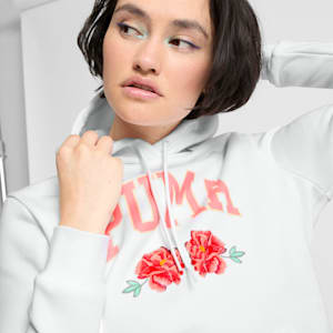 Faux Embroidered Floral Women's Hoodie, PUMA White, extralarge