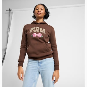 Faux Embroidered Floral Women's Hoodie, Espresso Brown, extralarge