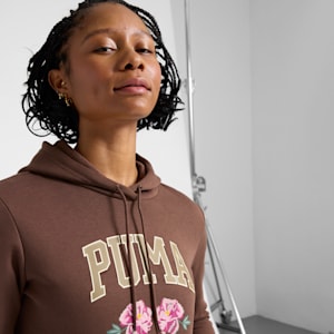 Faux Embroidered Floral Women's Hoodie, Espresso Brown, extralarge