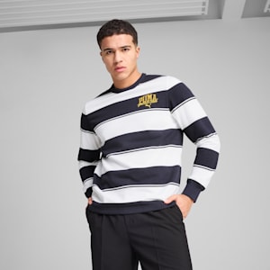 PUMA Class Men's Striped Crew Sweatshirt, New Navy, extralarge