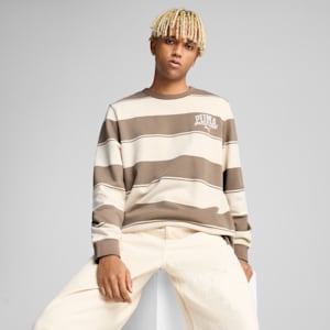 PUMA Class Men's Striped Crew Sweatshirt, Totally Taupe, extralarge