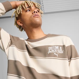 PUMA Class Men's Striped Crew Sweatshirt, Totally Taupe, extralarge