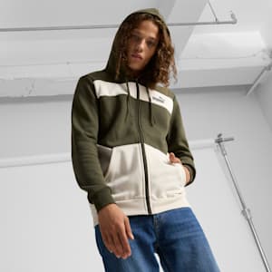 Sudadera con capucha PUMA Power Colorblock, Hombre, Dark Olive, extralarge