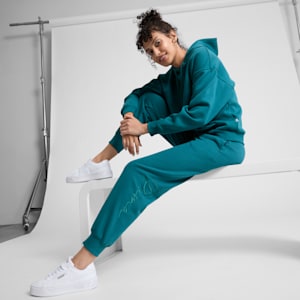 Script Logo Women's Sweatpants, Cold Green, extralarge