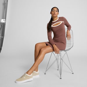 HER Long Sleeve Trim Women's Dress, Espresso Brown, extralarge