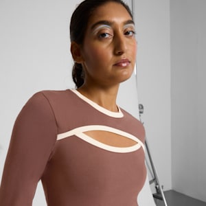 HER Long Sleeve Trim Women's Dress, Espresso Brown, extralarge