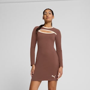 HER Long Sleeve Trim Women's Dress, Espresso Brown, extralarge