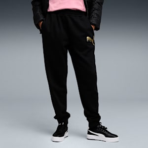 Essentials Women's Metallic Sweatpants, PUMA Black-Metallic Gold, extralarge-IND