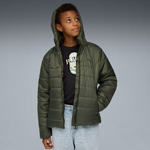 Essentials Hooded Padded Jacket Youth, Dark Olive, extralarge