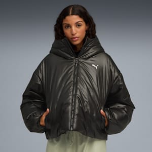 Chamarra acolchada con capucha brillante para mujer, PUMA Black, extralarge