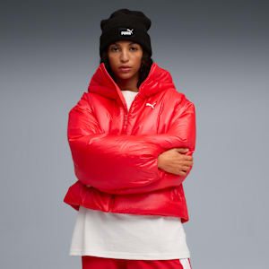 Shiny Hooded Padded Jacket Women, For All Time Red, extralarge