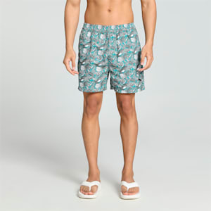 Men's Printed Woven Boxers with Side Pocket-Pack of 1, Deep Aqua-Smokey Gray, extralarge-IND