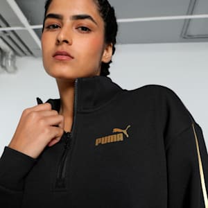 MINIMAL GOLD Women's Half-Zip Crew-Neck Sweatshirt, PUMA Black, extralarge-IND