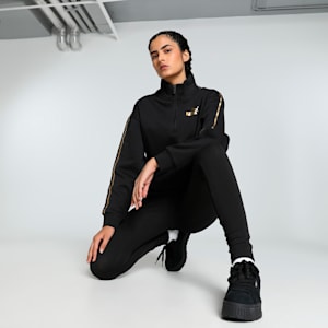 MINIMAL GOLD Women's Half-Zip Crew-Neck Sweatshirt, PUMA Black, extralarge-IND