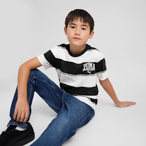 PUMA Class Big Kids' Striped Tee, PUMA Black, extralarge