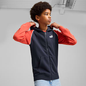 Sudadera con capucha y cremallera PUMA SPORT para niños grandes, New Navy, extralarge