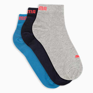 Quarter Plain Unisex Socks Pack of 3, Strong Blue-Medium Gray Heather-PUMA Navy, extralarge-IND