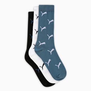Logo Printed Crew Socks Pack of 3, PUMA Black-Evening Sky-PUMA White, extralarge-IND