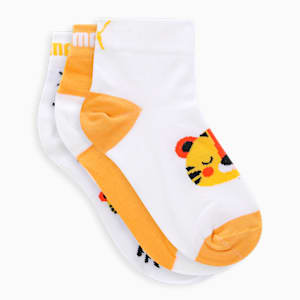 Kid's Printed Quarter Socks Pack of 3, Tangerine-PUMA Black, extralarge-IND