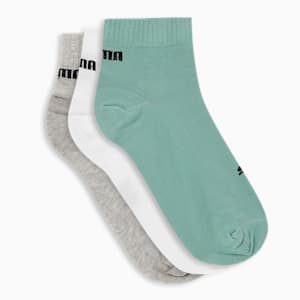 Quarter Socks Pack of 3, Pistachio-Medium Gray Heather-PUMA White, extralarge-IND