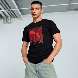 Striped Logo Graphic Men's Slim Fit Tee, PUMA Black, extralarge-IND