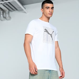 Striped Logo Graphic Men's Slim Fit Tee, PUMA White, extralarge-IND
